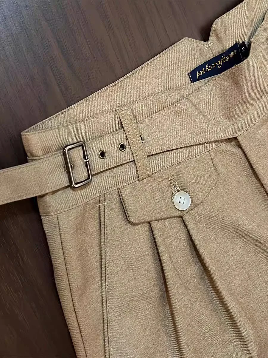 Spring and summer worsted fabric GURKHA casual trousers, iron free, wrinkle resistant, slim fit cropped pants can be customized