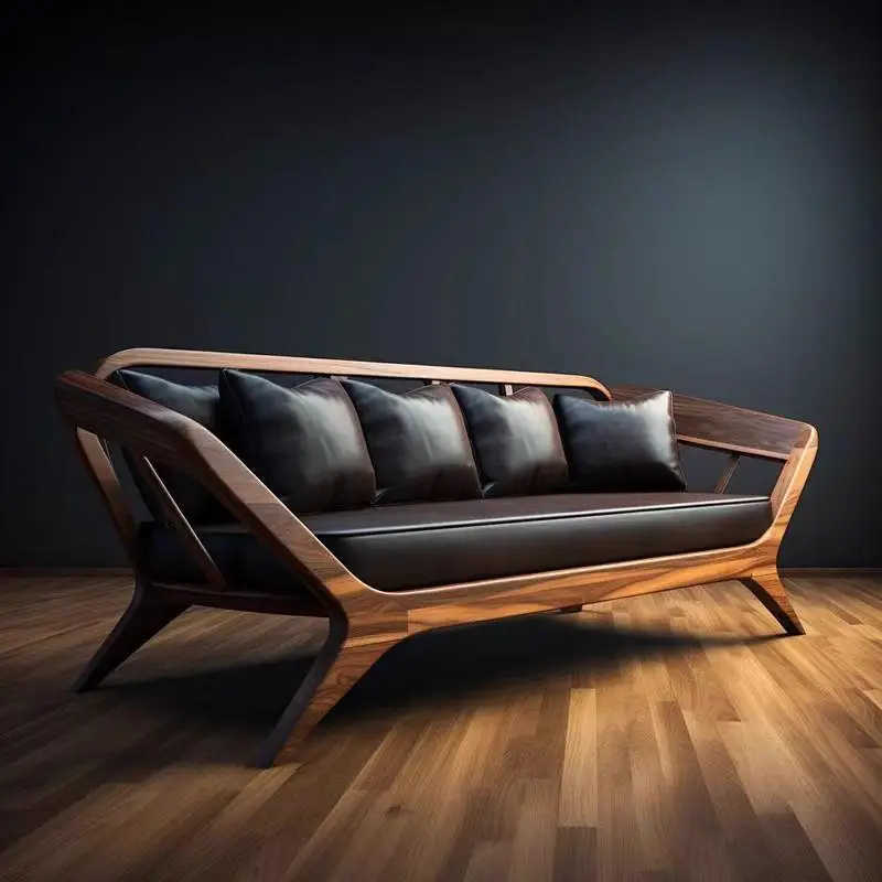 Walnut leather sofa household living room three or four people