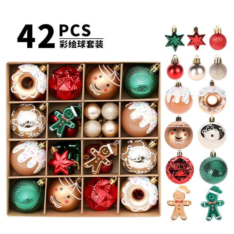 Cross-border, Christmas Decorations, 42 Boutique Painted Christmas Ball Sets in Red, Green and Gold, Christmas Tree Pendants.