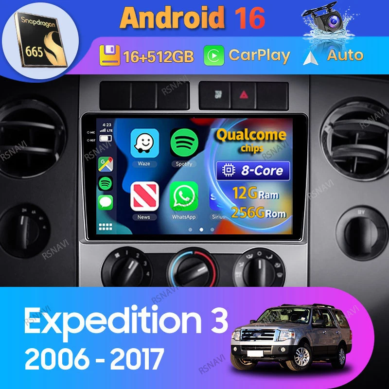 Android 16 Carplay Auto For Ford Expedition 3 U3242 U3542 U324 U354 2006 - 2017 Car Radio BT Navigation Stereo DSP Video Player