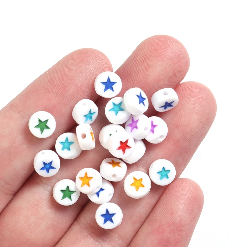 100pcs/Lot Acrylic Beads Flat Circular Shape Colorful Star Beads Loose Beads For DIY Jewelry Bracelet Necklace Accessory