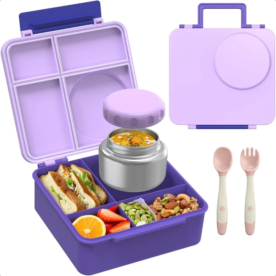 

Bento Lunch Box Set for with 8oz Soup Thermo LeakProof Lunch Containers with 4 Compartment Thermo Hot Food Jar and Insulated Lu