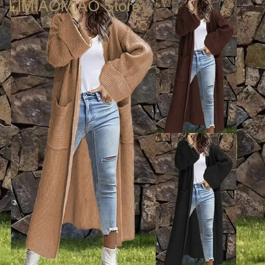 

New Fashion Women Sweaters Autumn/Winter Solid Long Knitted Cardigan Long Sleeve Tops Oversized Sweater Coat Women Clothing