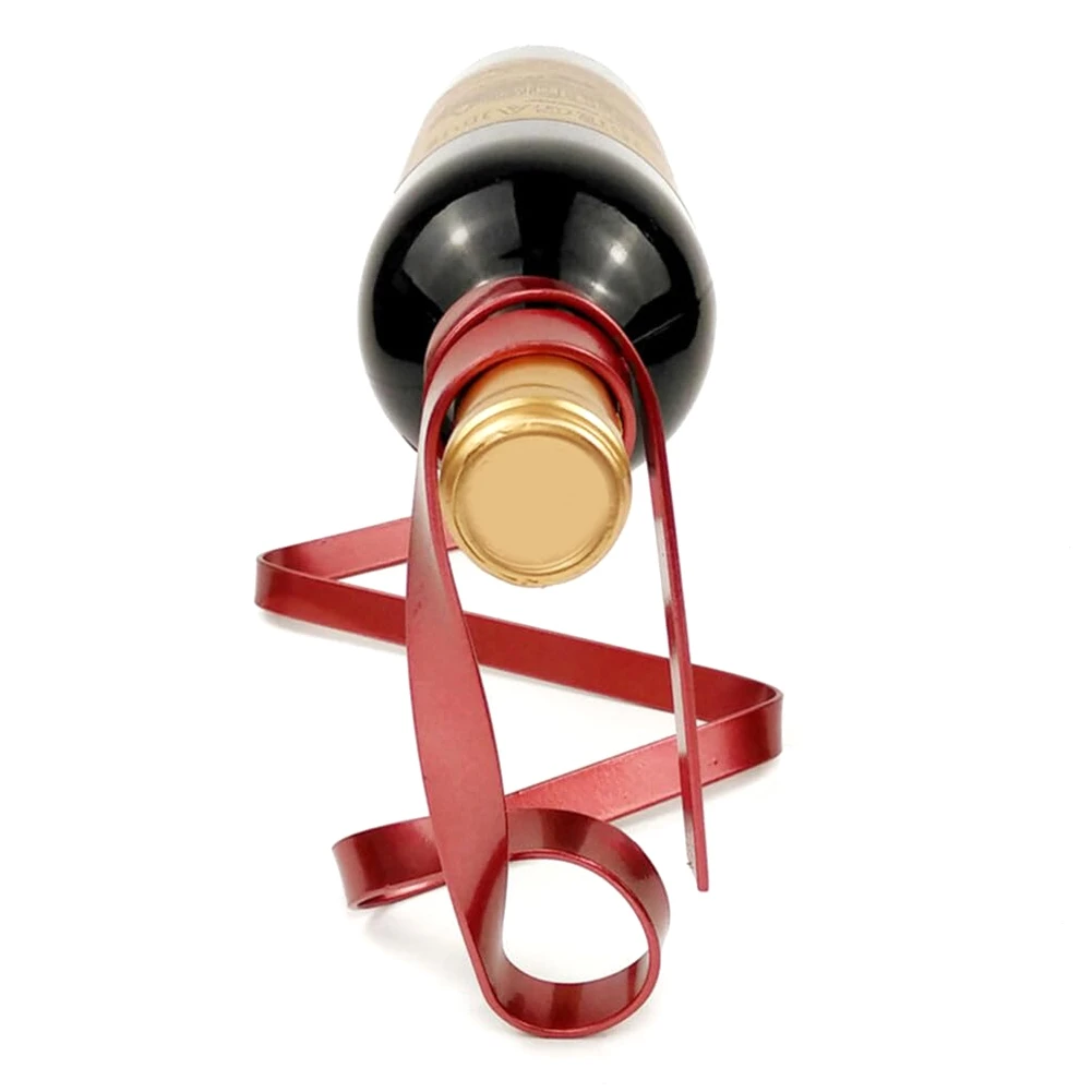 B-T Iron Ribbon Floating Wine Bottle Holder,Retro Wine Bottle Rack Holder Tabletop Wine Display Rack For Office Home Decor
