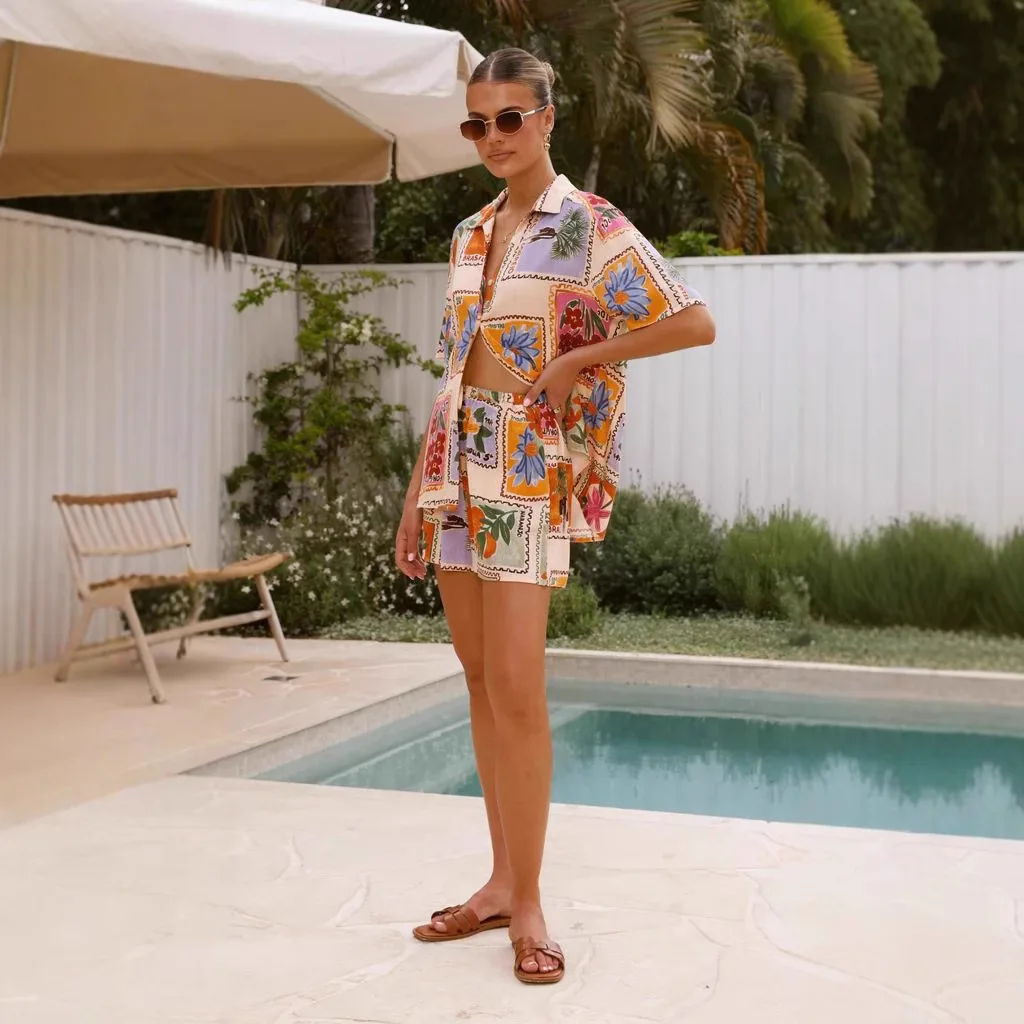 2022 zomer nieuwe vakantiestijl casual shirt en shorts set - 68627