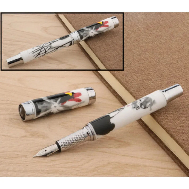 

A+ Jinhao 955 Fountain Pen & Converter, Medium Nib, Ceramic Porcelain, Red Blossom