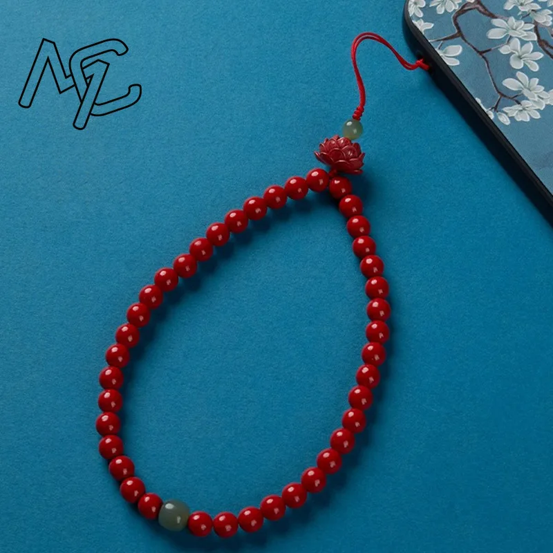 Chinese Cinnabar Jade Lotus Beads Phone Strap Bracelet Necklace Tibetan Buddhist Mala Buddha Charm Rosary Yoga Men Woman Jewelry