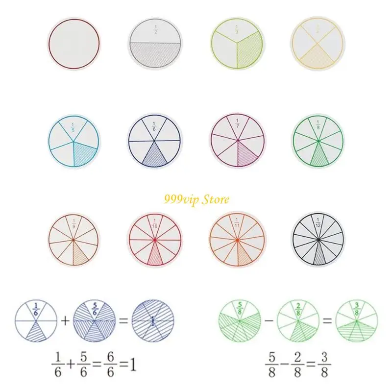 C90C Educational Fraction Discs From to 1/12 Fractions Circles Math Learning Tool