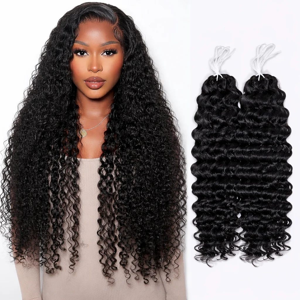 

Накладные волосы 15A Knotless Pre Separated Deep Wave Feather Crochet из 100% натуральных необработанных человеческих волос для плетения косичек, волна Water Wave Feather Line