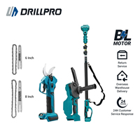 Drillpro 2 in 1 6/8 inch Brushless Electric Scissors High Branch Saw Pruning 4 Gear with Adjustable Telescopic Extension Rod