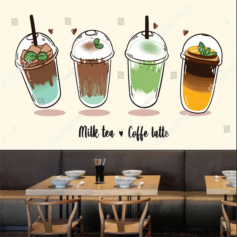 

Custom Modern Wallpapers Milk Tea Coffee Latte Afternoon Tea Shop Background Wall Papers Industrial Decor Mural Papel De Parede