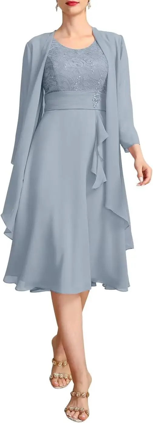 

Платья для матери невесты на свадьбу, 2-х предметные шифоновые кружевные вечерние платья с длинными рукавами и жакетом