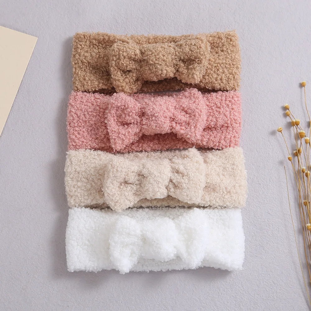 

16 Pcs/Lot, Soft Berber Fleece Baby Headbands For Winter Knot Bow Turan Headwrap Baby Shower Gift Hair Accessories