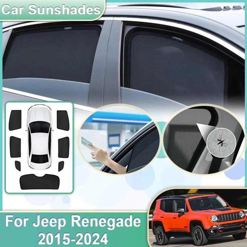 

Автомобильный сетчатый солнцезащитный козырек для окна для Jeep Renegade Accesorios 2016 2015-2024, солнцезащитный козырек на лобовое стекло, солнцезащитные козырьки, автоаксессуары