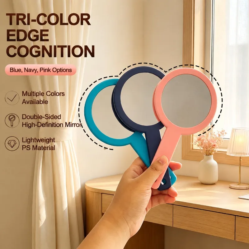 Round Handheld Double-sided Makeup Mirror Portable Mini High-definition Mirror Cute Handheld Cosmetic Mirror for Students