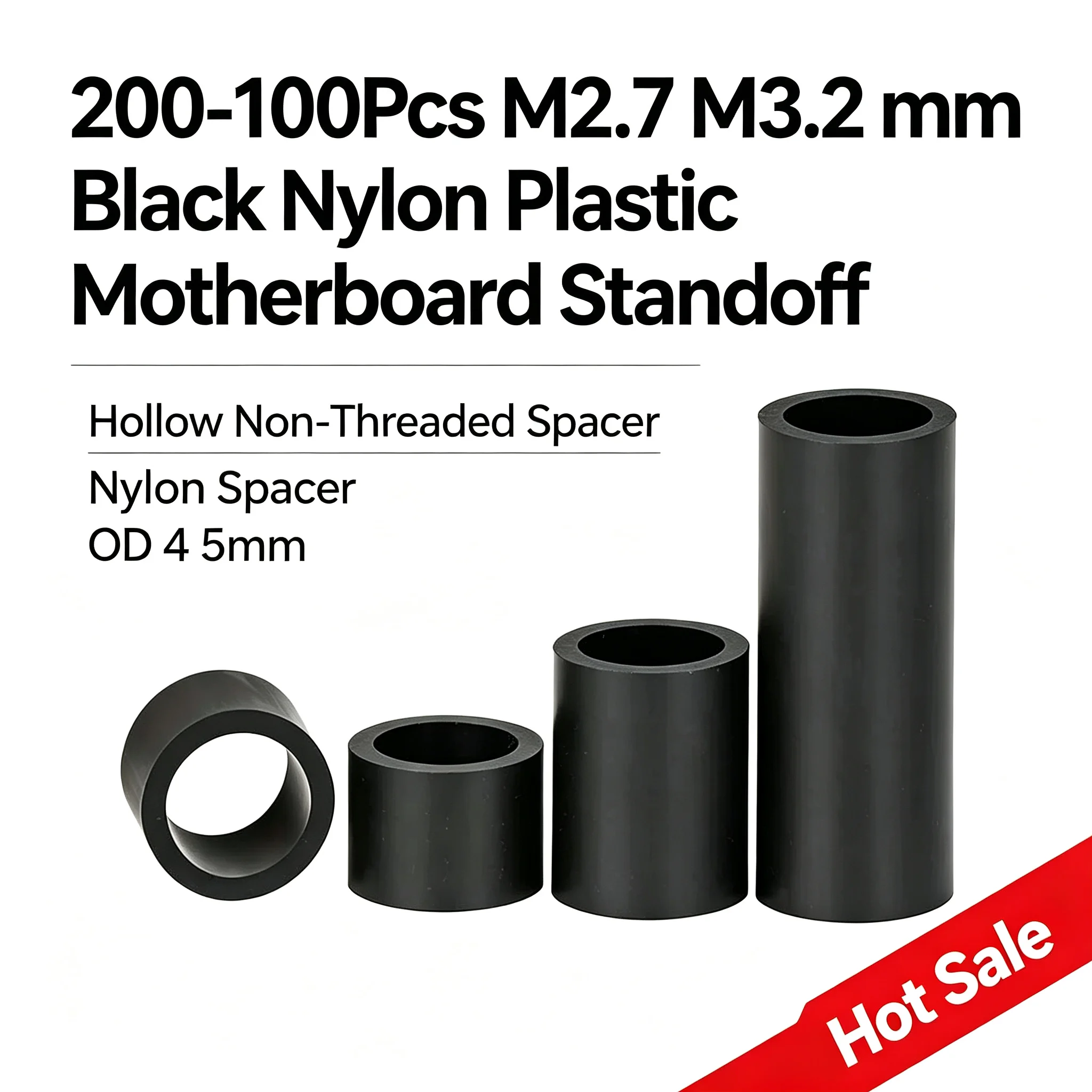 100‑200Pcs Black Nylon Plastic Flat Washer Non‑Threaded Gasket Shim Spacer Washer ID M2.7 M3.2mm OD 4‑5mm Nylon Plain Washer