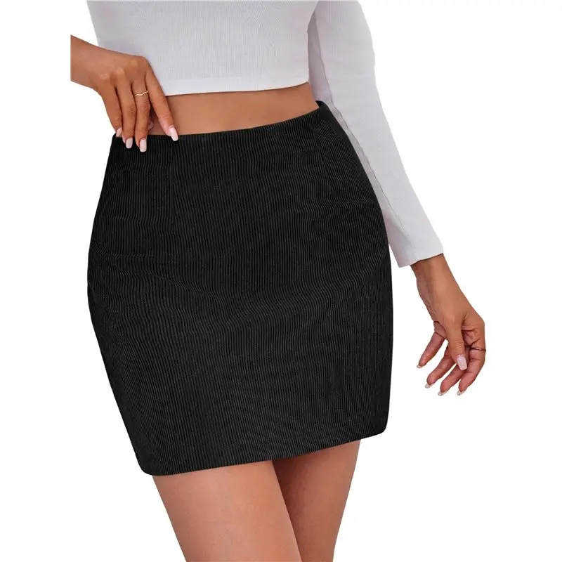 

Женская вельветовая мини-юбка CYL с высокой талией, базовая повседневная, А-силуэт, короткая, осенне-зимняя, черная, размер M