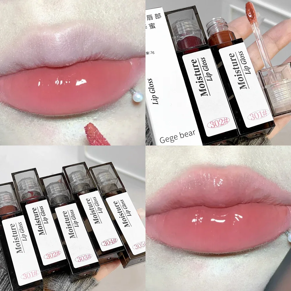 Water Light Nude Brown Lip Gloss Mirror Jelly Liquid Lipstick Lasting Moisturize Glossy Red Pink Lip Tint Makeup Korean Cosmetic