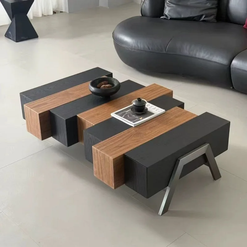 New Style Mixed Wood Color Stainless Steel Legs Coffee Table Living Room Furniture For Home