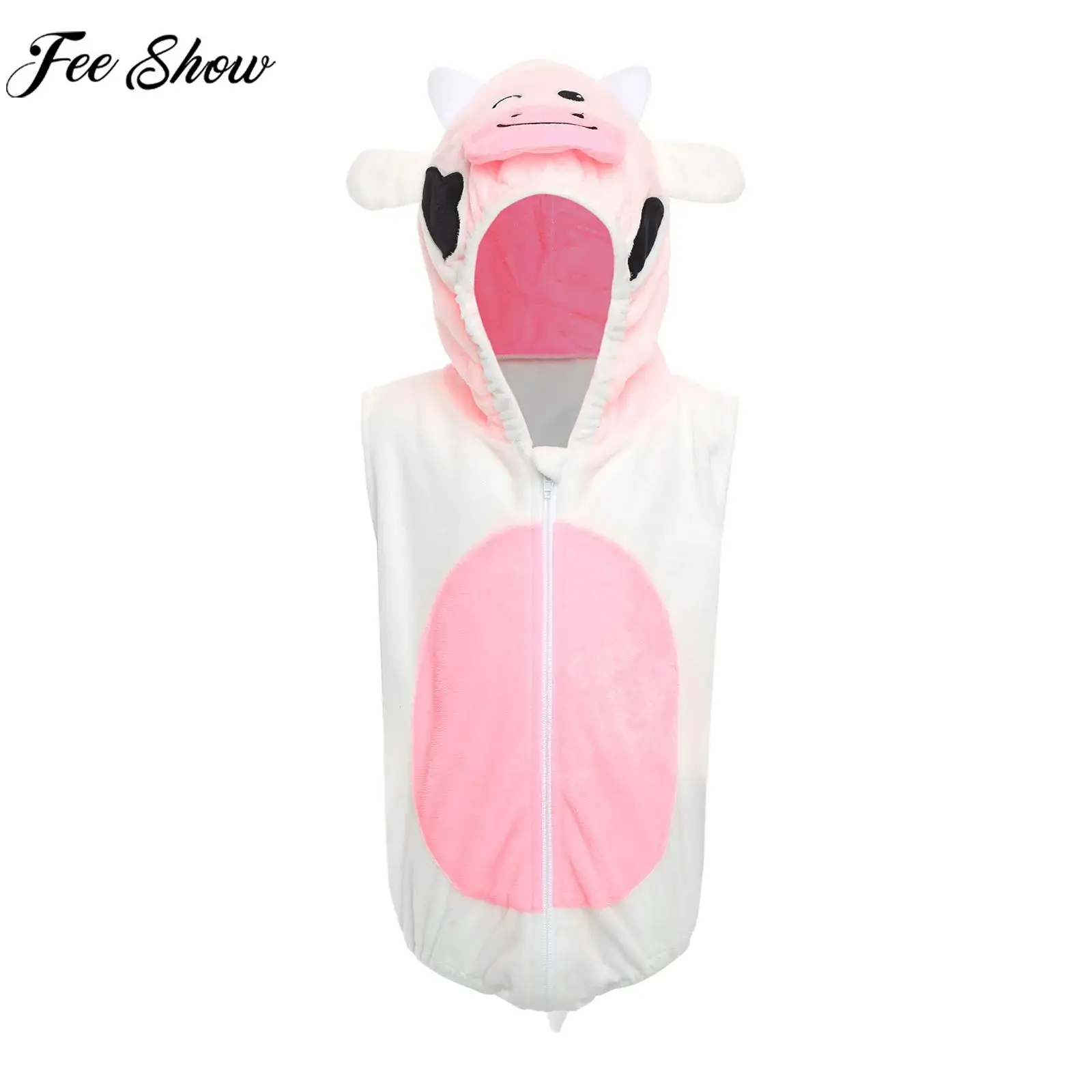 Newborn Baby Sleeveless Cartoon Animal Hooded Romper Autumn Winter Furry Warm Bodysuit Halloween Theme Party Photography Costume