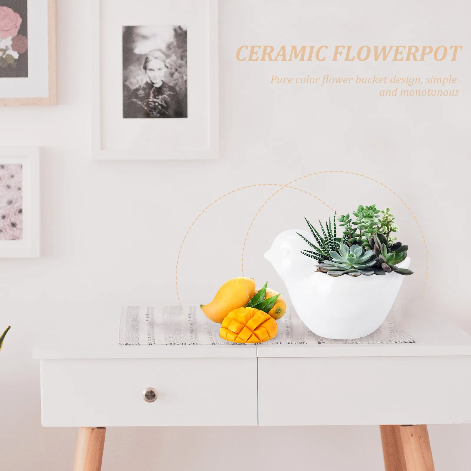 

1Pcs Ceramic Flowerpot Bird Design Creative Succulent Plant Container Decorative Flowerpot Desktop Ornament for Home Office