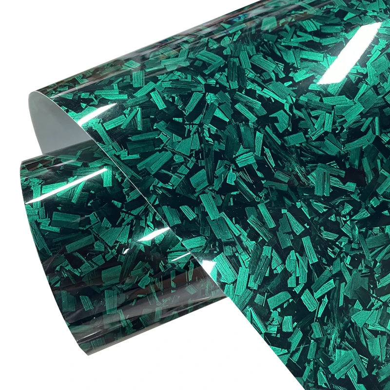 Premium PET Glossy Green Forged Carbon Fiber Vinyl Wrap Roll DIY Self Adhesive Decal Film Automotive Car Wrapping Foil