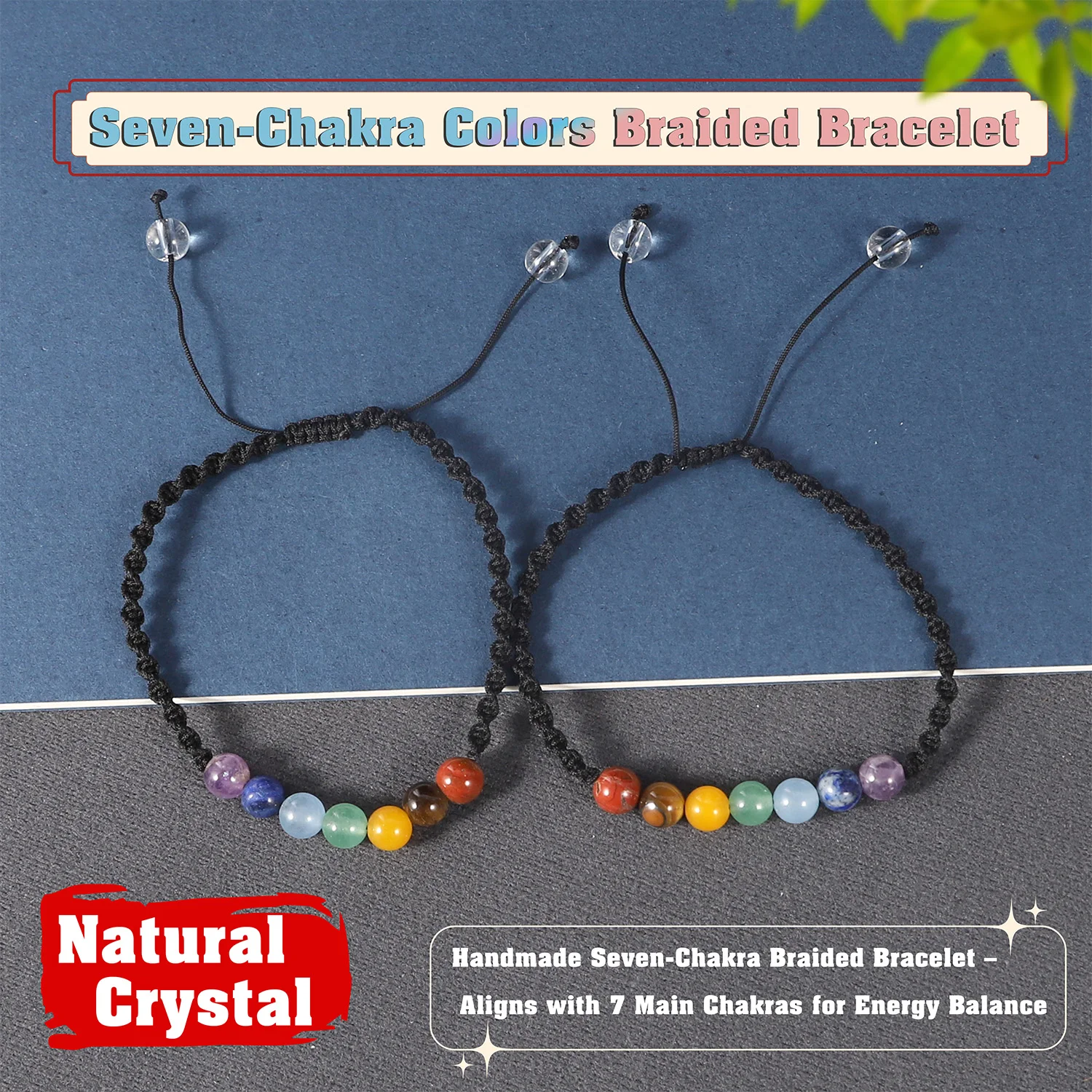 

New Women's Adjustable Chakra Bracelet Hand Woven Seven Color Spiritual Healing Stone Jewelry Accessory Chinese Style