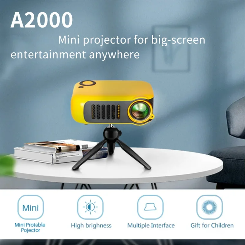 A2000 HD Projector LED Home Theater Mini Portable 1080P 4K USB TV Movie Kids Gift Party Game Projector With Built-In Speaker