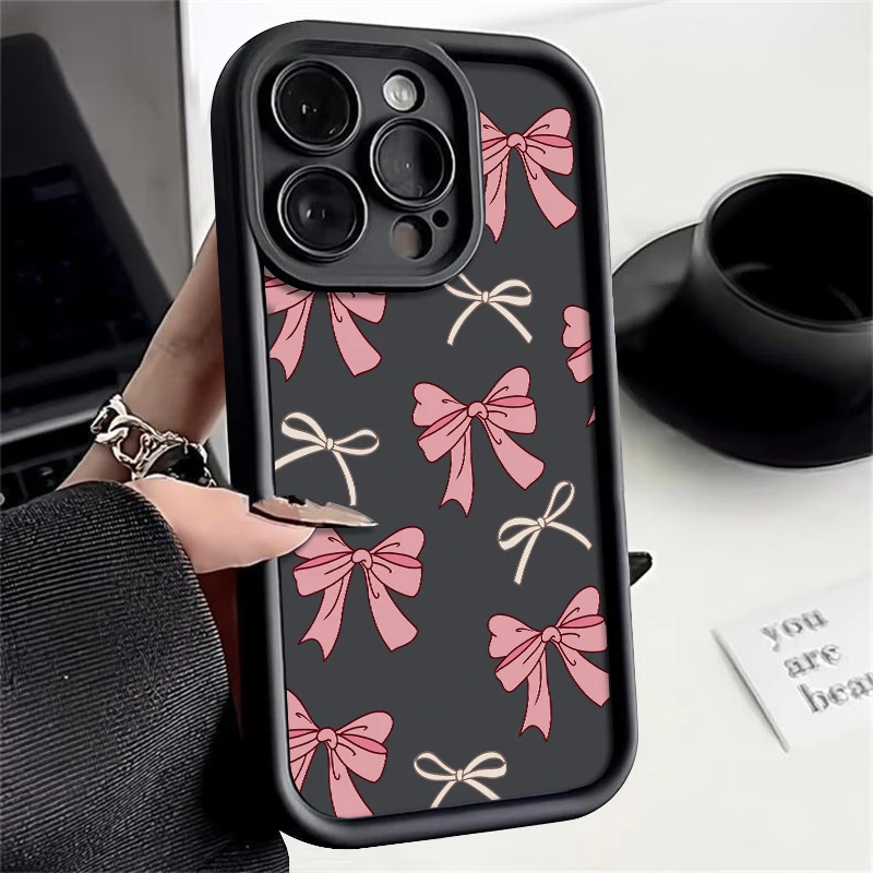

Милый чехол с розовым бантом для iPhone 16 Pro Max, чехол для iPhone 15 14 13 12 11 Pro Max 16e, противоударный бампер, силиконовый мягкий чехол для телефона