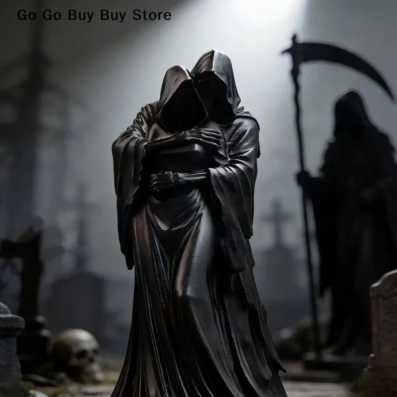 Halloween 3D Printed Female Grim Reaper Resin Statue Gothic Sitting Sculpture With Scythe Dark Aesthetic Decor For Home Office