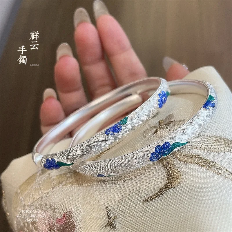 

999.9 Ancient Enamel Sterling Silver Xiangyun Light Bottom Ethnic Style Bracelet