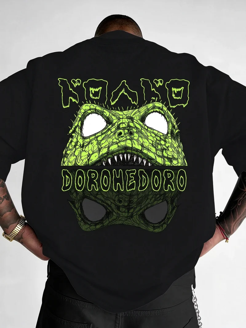 Anime Dorohedoro Men T-Shirt Double Sided Gas Mask Print Cotton Short Sleeve Unisex Streetwear Tees Multiple Designs Y2k Top