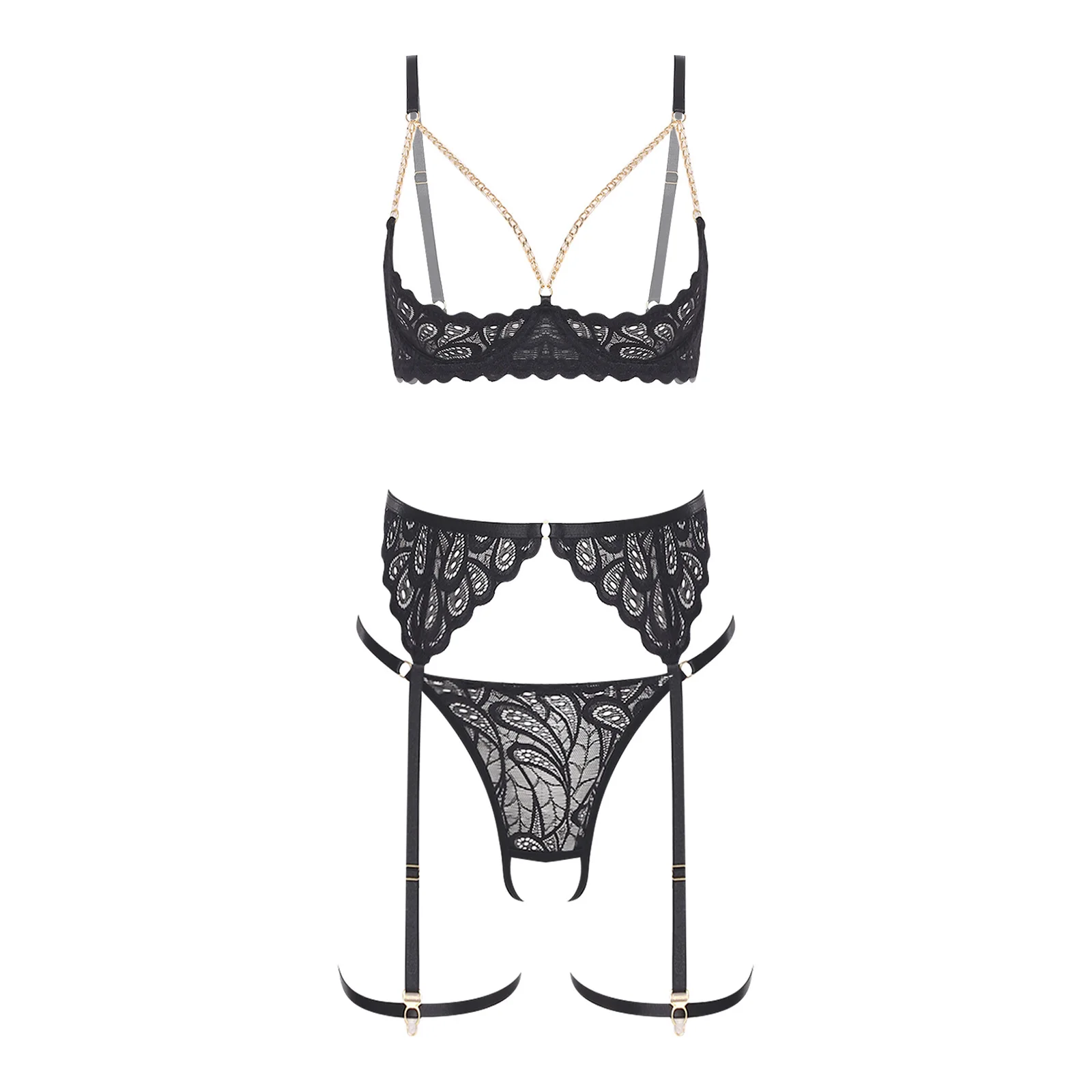 

Женское соблазнительное нижнее белье, соблазнительный бюстгальтер с открытой промежностью и Т-образной спинкой, пояс-стринги с подвязками и лентами на бедрах для свиданий, комплекты ночного белья