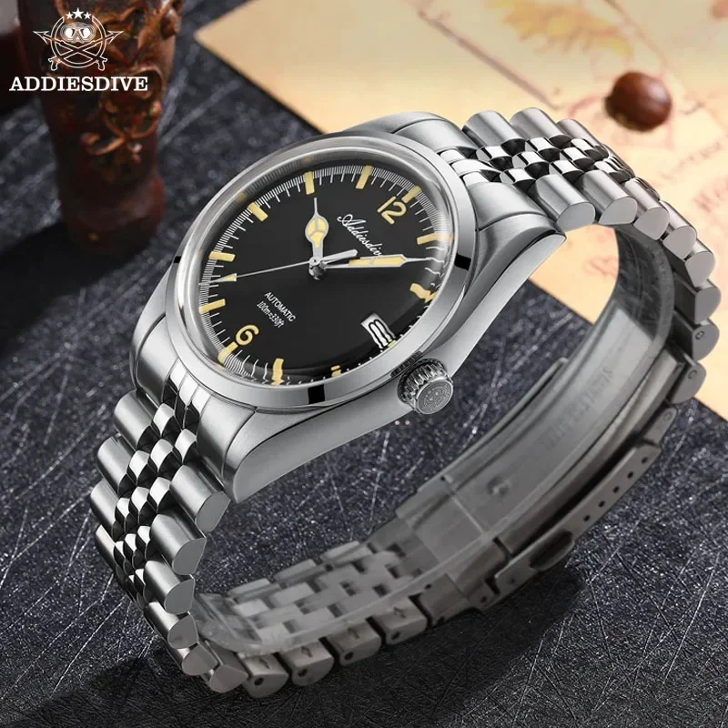 ADDIESDIVE 39mm Orologi Per Gli Uomini Calendario Display 100m Impermeabile Super Luminoso NH35A Diving Orologi Meccanici Automatici AD2038