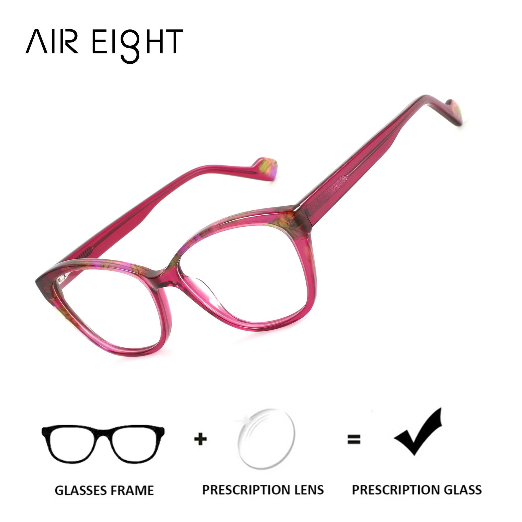 AIREIGHT (XXS Size) Butterfly Acetate Prescription Glasses Anti Blue Light Progressive Graduated Glasses For Woman