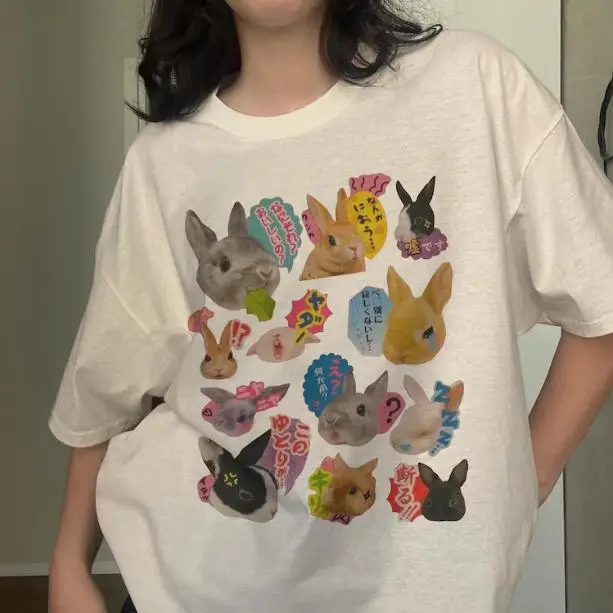 

Y2K Bunny 90s Harajuku T-Shirt Kawaii Rabbit Tee Unisex Graphic Tees Gothic Grunge Y2k Emo Scene Amity Affliction Style Clothes