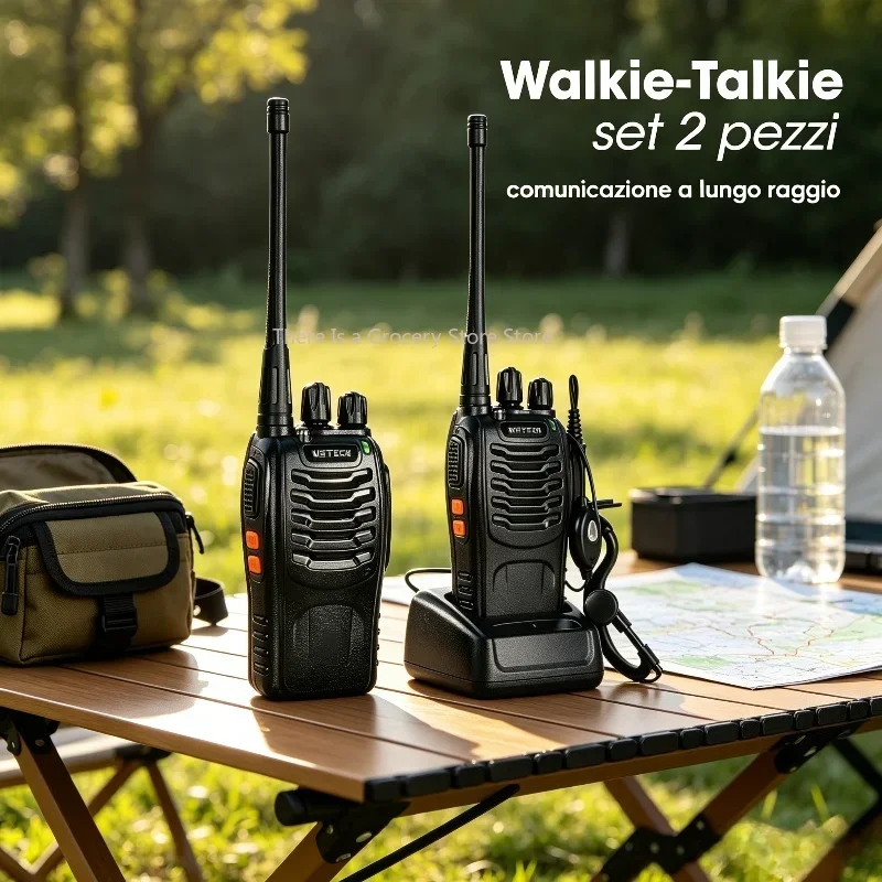 WETECH Walkie Talkie, set da due ricetrasmittenti a lungo raggio VHF/UHF 430-440MHz, ricaricabili, con batteria da 1500mAh, torcia LED e base di ricarica, ideali per campeggio, escursioni e caccia