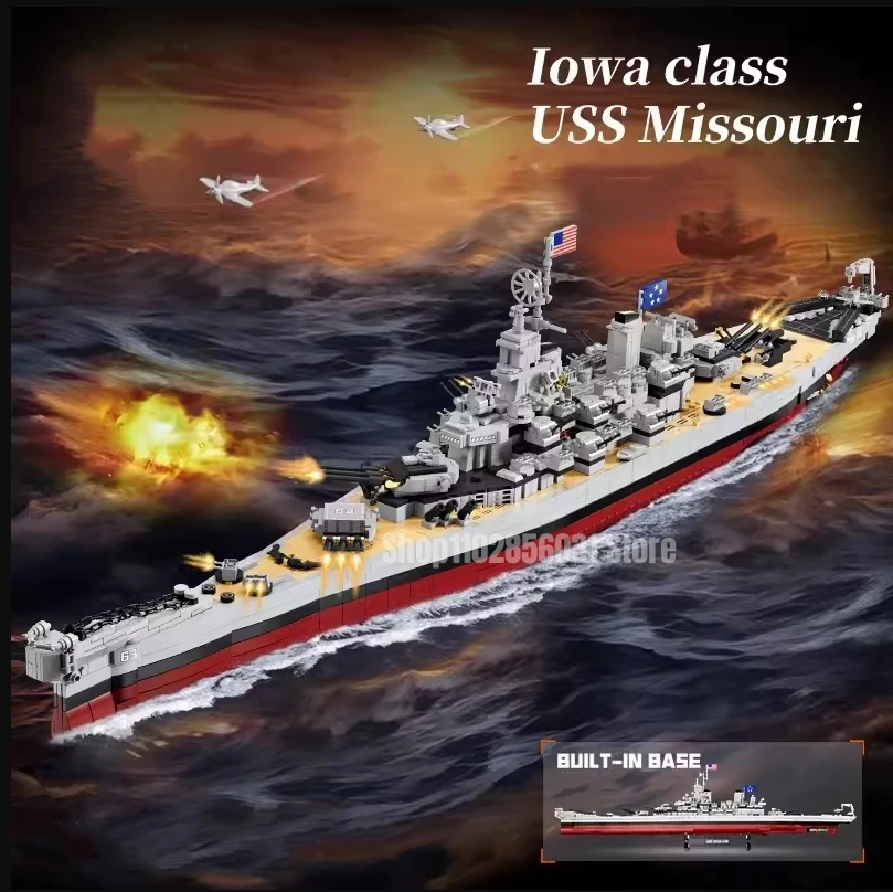 2228pcs WW2 Military 83cm Big Warships lowa class USS Missouri Battleship Building Blocks Classic Model Toy for Kids Boy Gift