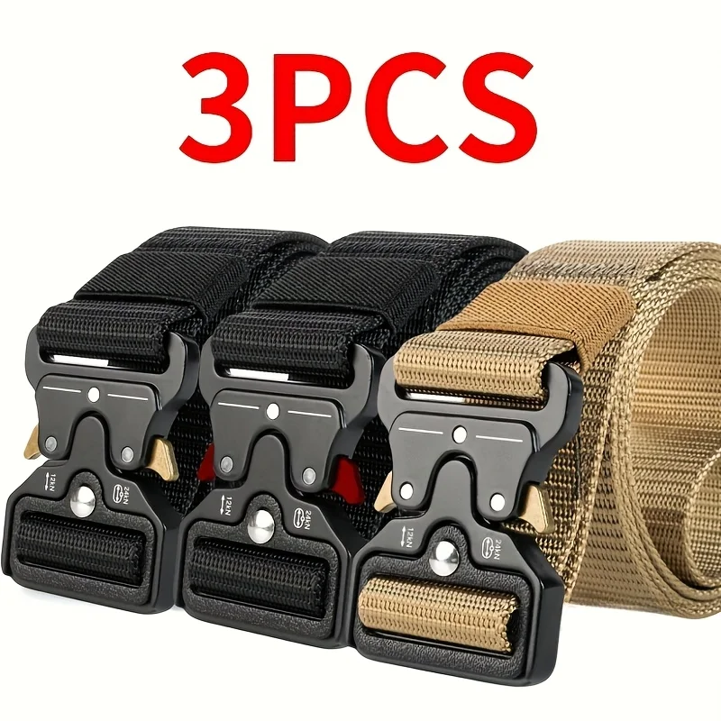 3pcs Unisex Sports Belts with Quick Release Slots, Multifunctional Outdoor Casual Workwear Belt, Canvas Belt, Men's Belt, Suitab