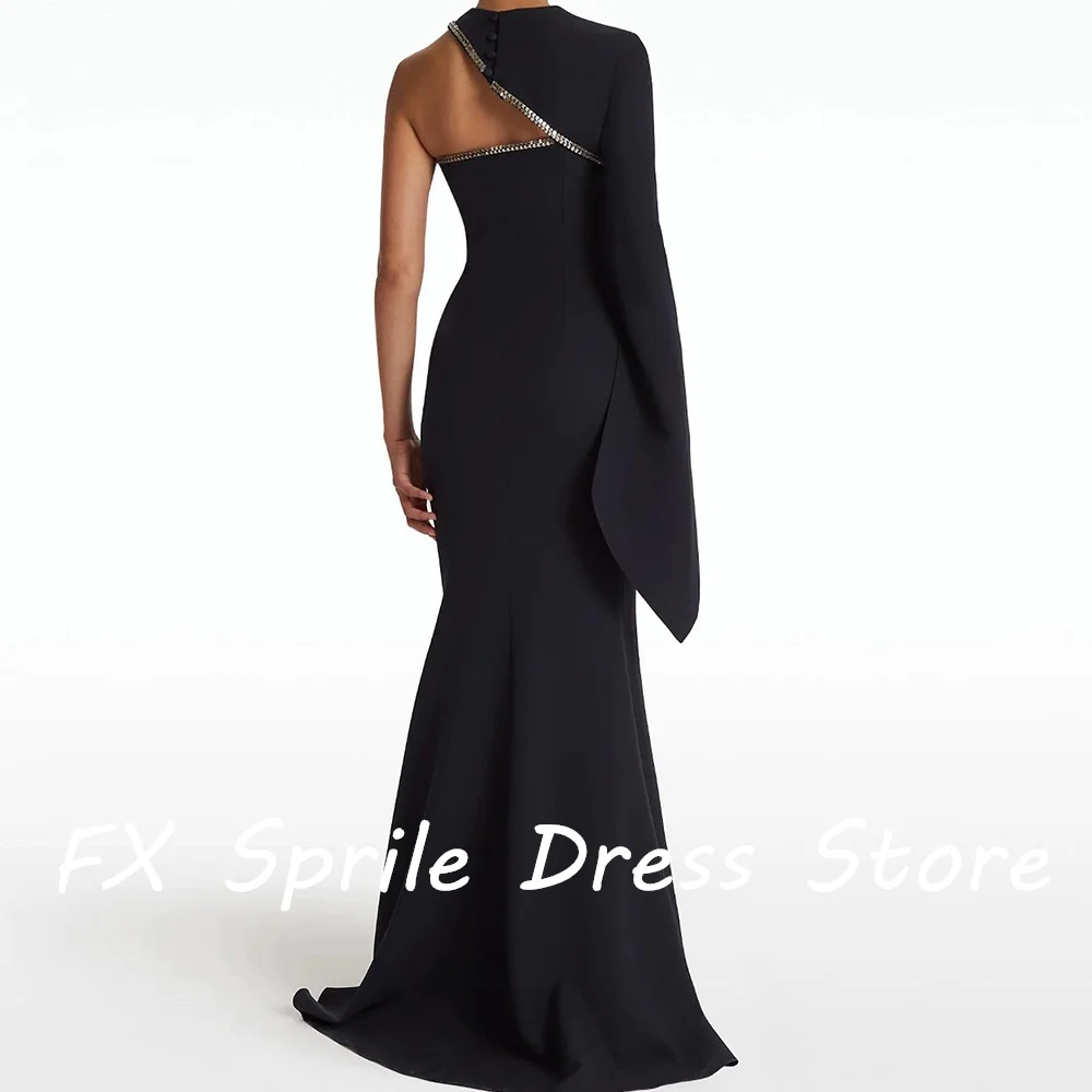 Strapless One Shoulder Long Sleeves Mermaid Floor Length Jersey Crystal Backless Solid Color Elegant Evening Dresses Custom Size