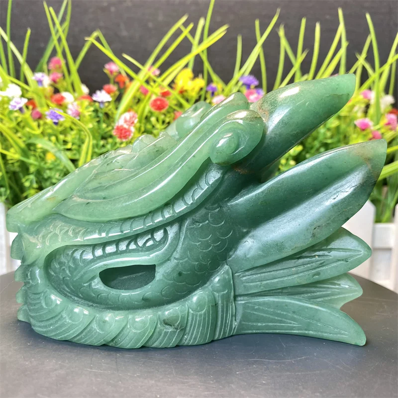 Hand-Craft Hotsale Polished Crystal Carved Green Aventurine Dragon Skulls For Gift And Home Decoration