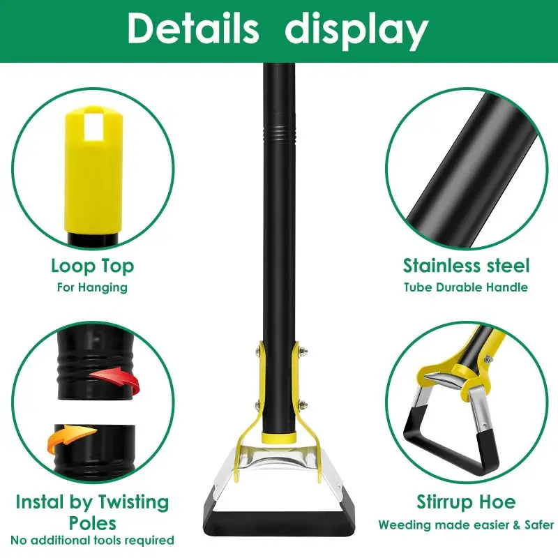 Hoe Gardening Tool 1.2/1.6m Stainless Steel Sharp Stirrup Ring Hoe with Triangle Head Gardening Loose Soil Weeding and Loosening