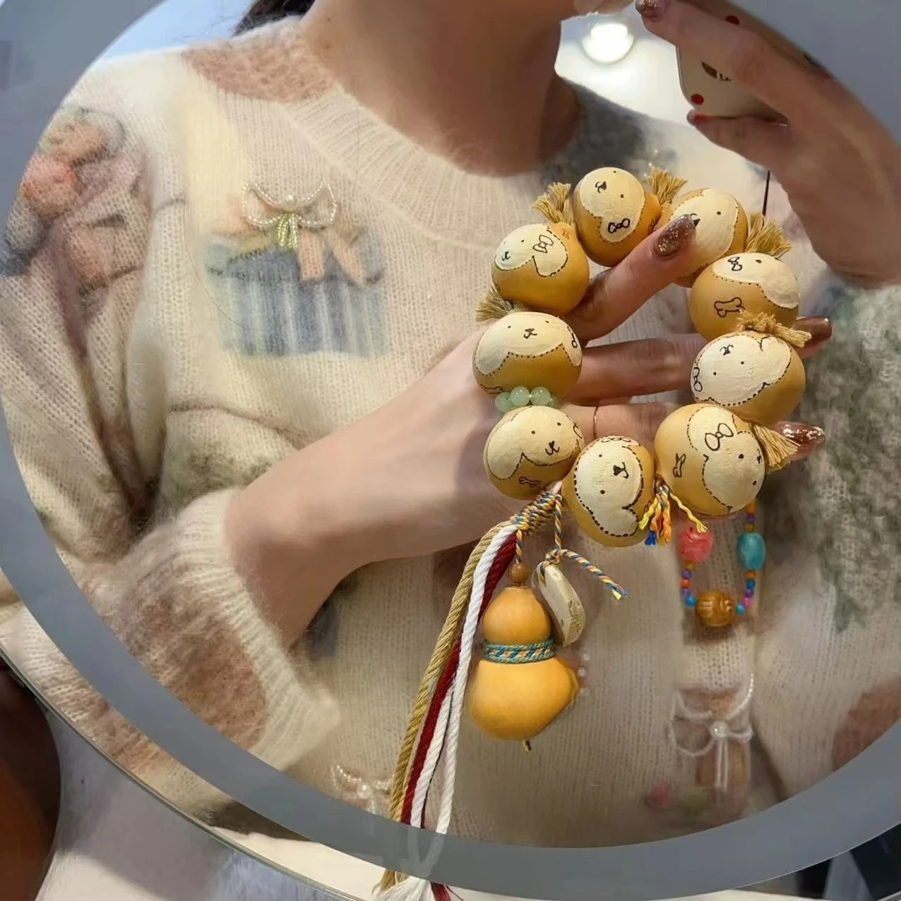Wen Play Collectible Gourd Carved Bear Handheld Hand-Carved Bracelet handcrafted for Birthday Commemorative