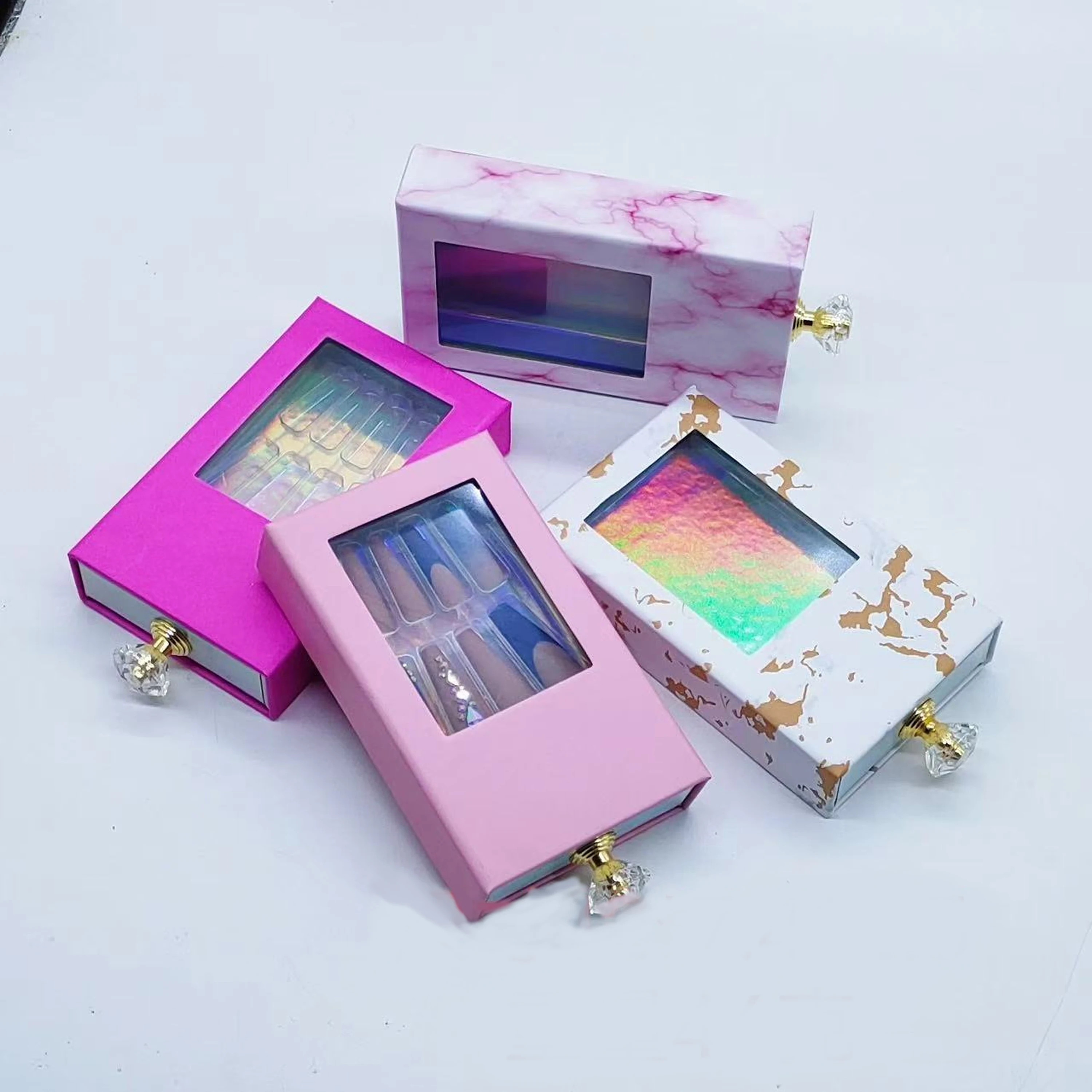 Wholesale Nail Packaging Box Empty Custom False Nail Tips Cases Packaging Boxes Glitter Paper Magnetic Box Makeup