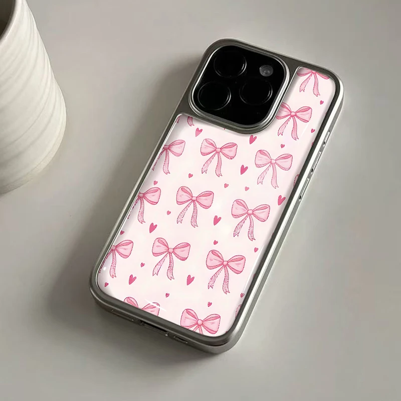 Ins rosafarbene Hydrogel-Rückplatte mit silbernem Rand, stoßfeste Handyhülle für iPhone 17, 16, 15, 14 Pro Max