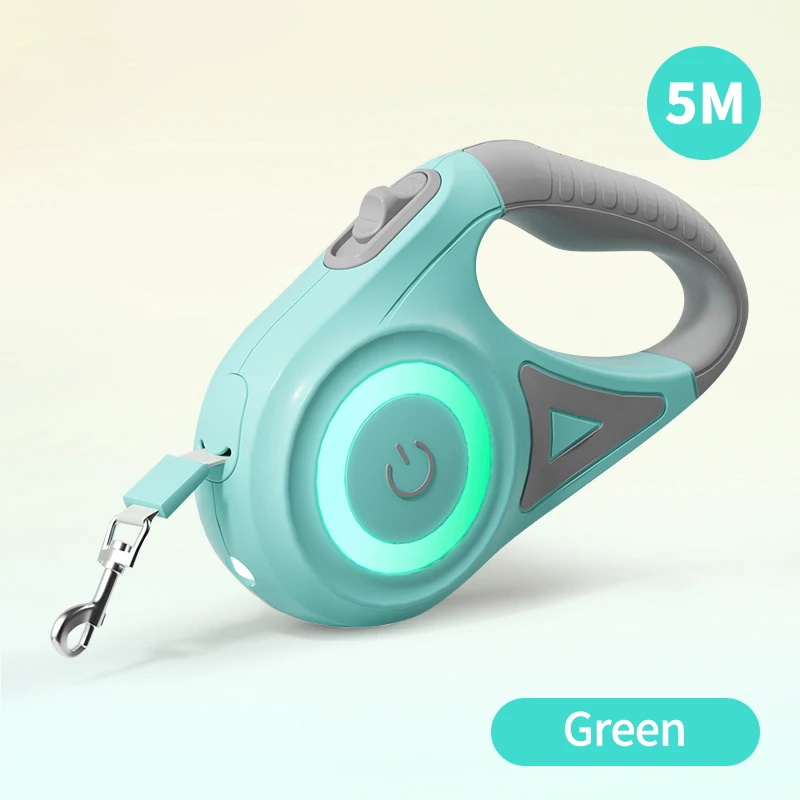ROJECO 5M einziehbare Hundeleine, automatisches LED-Licht, leuchtendes Roulette-Leine-Seil für Hunde, verstellbare Haustiere, Hundespaziergang, Laufleitungen 5