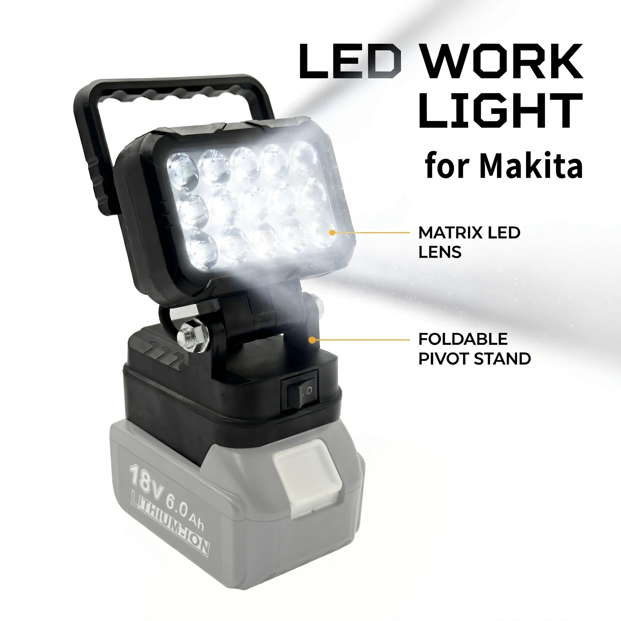Portable Cordless LED Work Light for Makita 18V Li-ion Battery BL1830 BL1840 Flashlight for Workshop, Camping(Without Batter