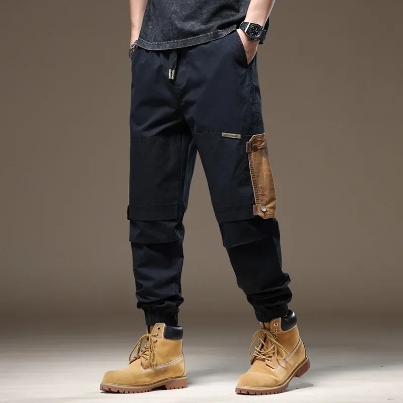 Workwear Retro Minority Stitching Spring and Summer Thin 2024 American Casual Pants Men's High Street Slim-Fit Ankle-Tied Pants