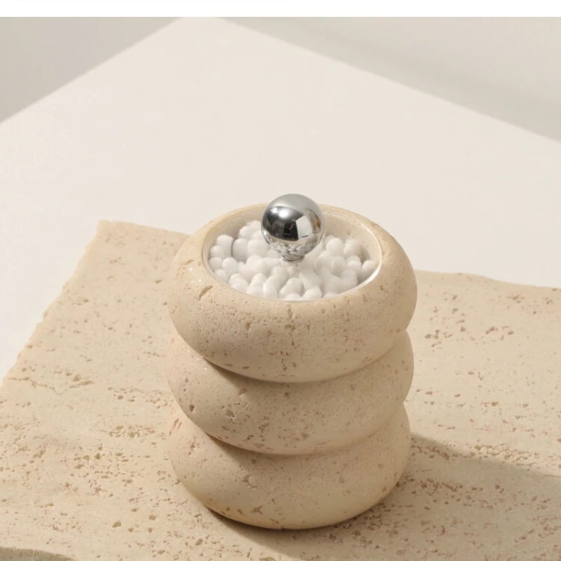 Wabi-sabi Wind Tunnel stone ring cotton swab box High-end tooth pick dispenser home decoration