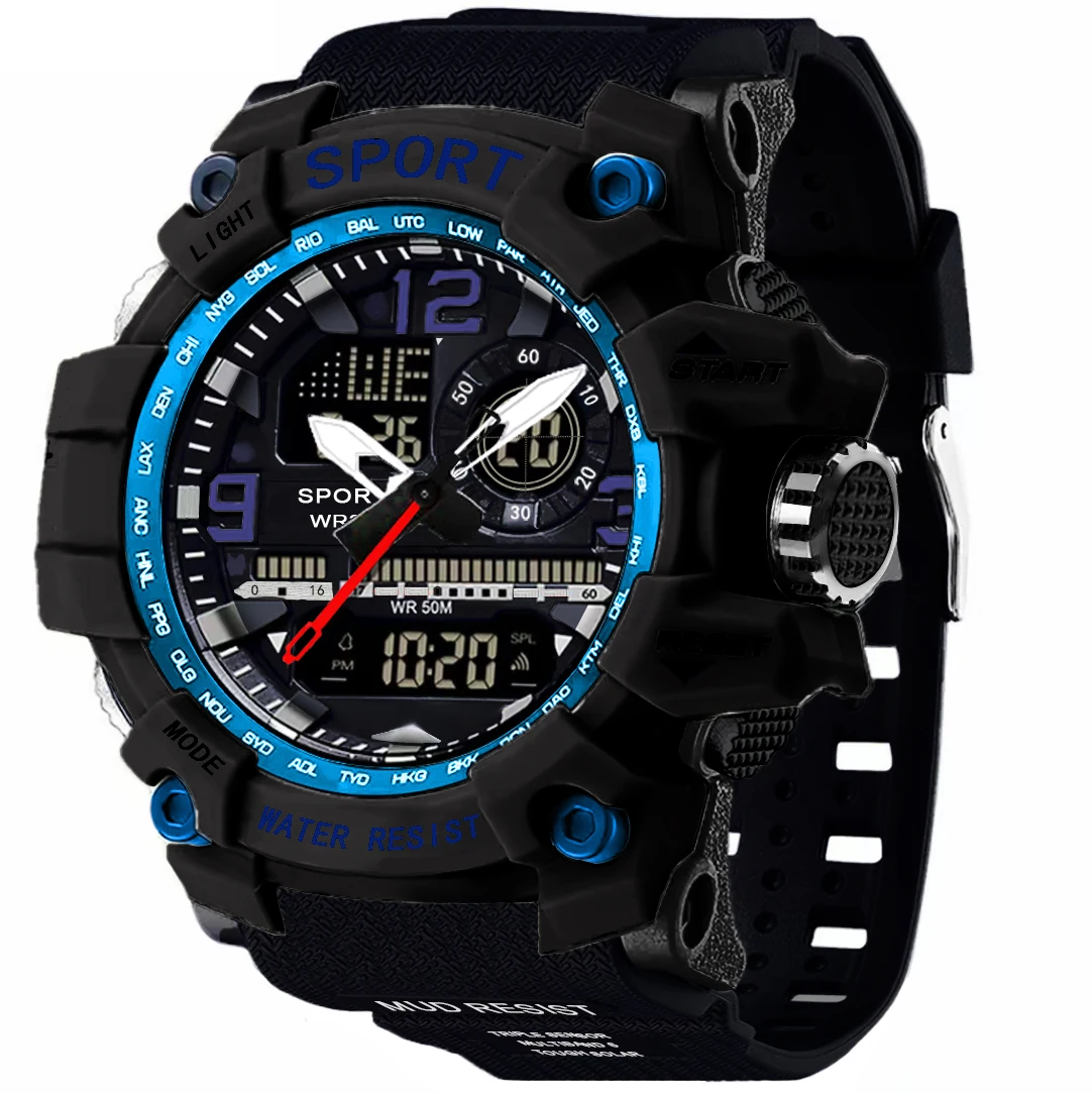 Men's and Women's Universal Sports Dual Display 2100 Watch LED Dual Display Full Function World Time LED